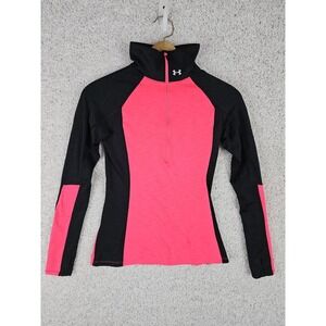 Under Armour Coldgear 1/4 Zip Jacket Womens Small Fitted Pink & Black Thumbholes